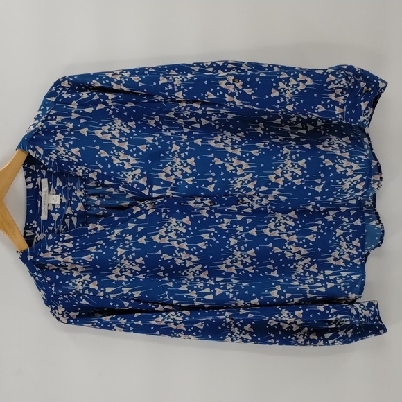 LC Lauren Conrad blue heart print 3/4 button down blouse size medium long sleeve - Picture 1 of 8